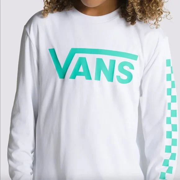 ✨NEW✨ VANS White Long Sleeve Tee Classic Checkered Design UPF 50 Sun Protection - Picture 3 of 7